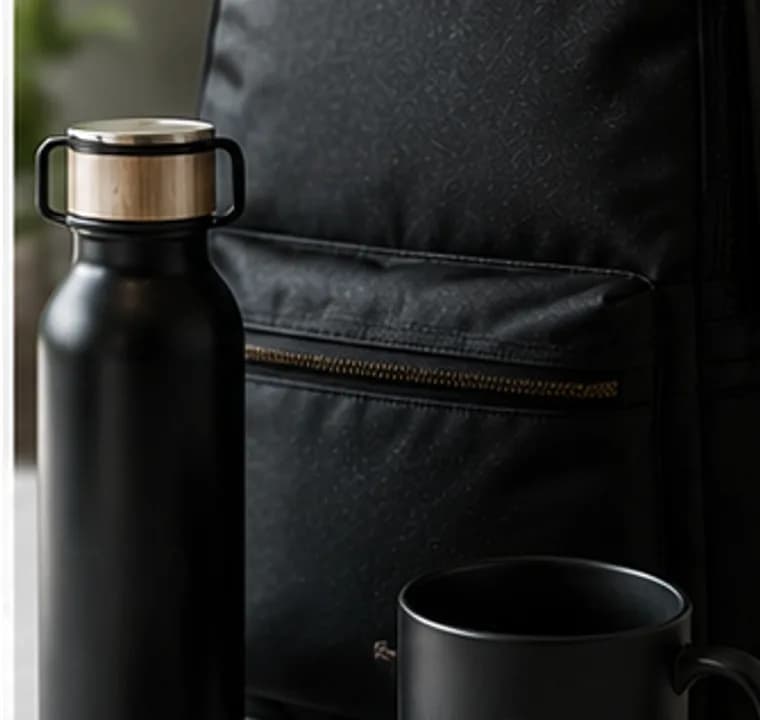 Corporate promotional products including bag, bottle and notebook