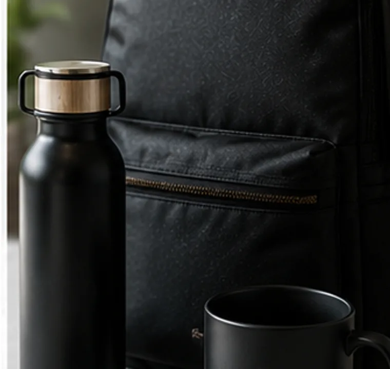 Corporate promotional products including bag, bottle and notebook
